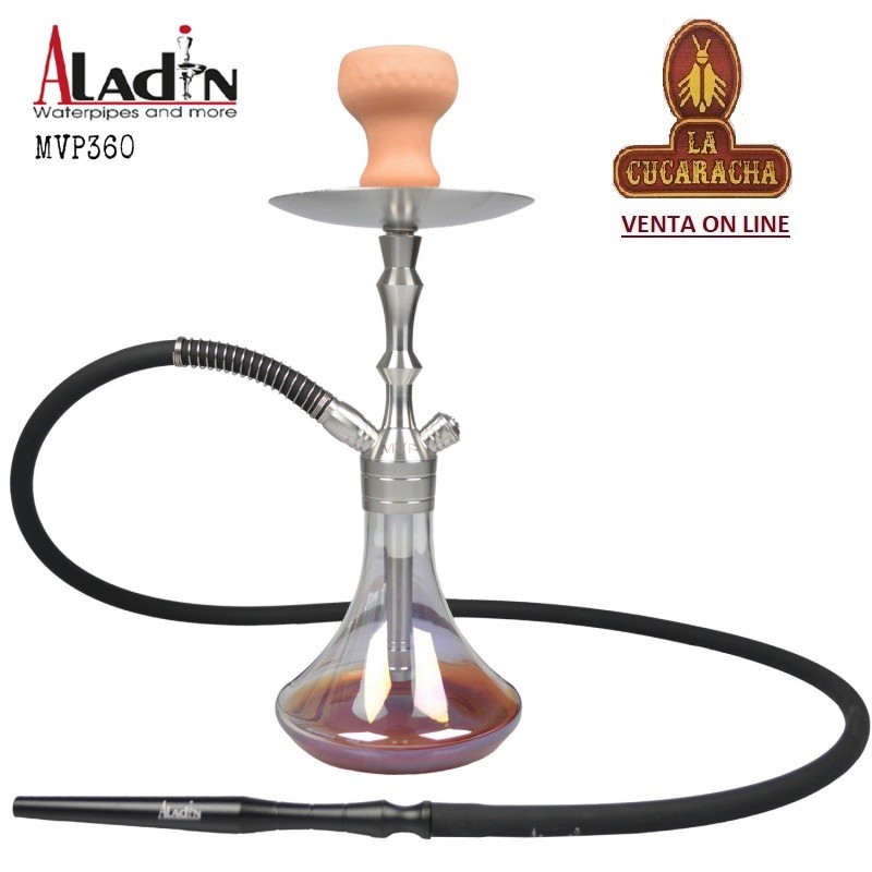 TG-41202-ALADIN-PIPA AGUA 36CM-MVP360 TRANSPARENTE Y ROJA.