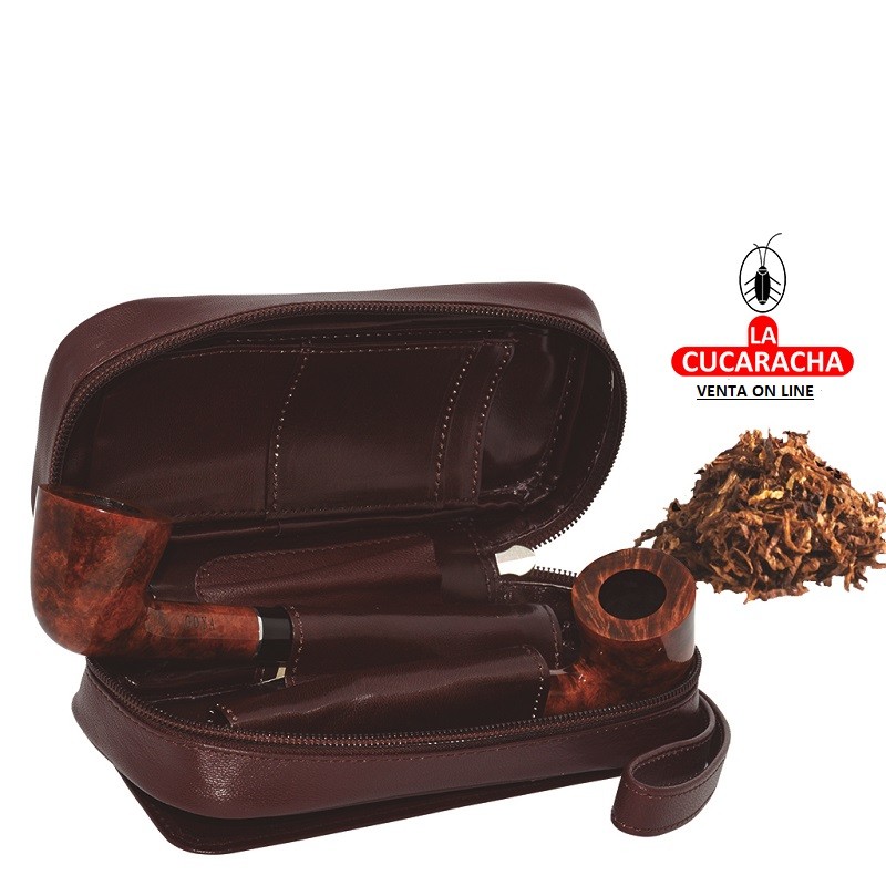 T-30371-BOLSA PORTA-2 PIPAS PIEL MARRON TABACO Y ACCESORIOS.