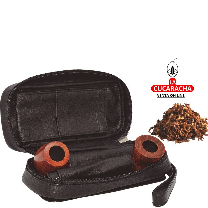 C-30370-BOLSA PORTA-2 PIPAS PIEL NEGRA TABACO Y ACCESORIOS.