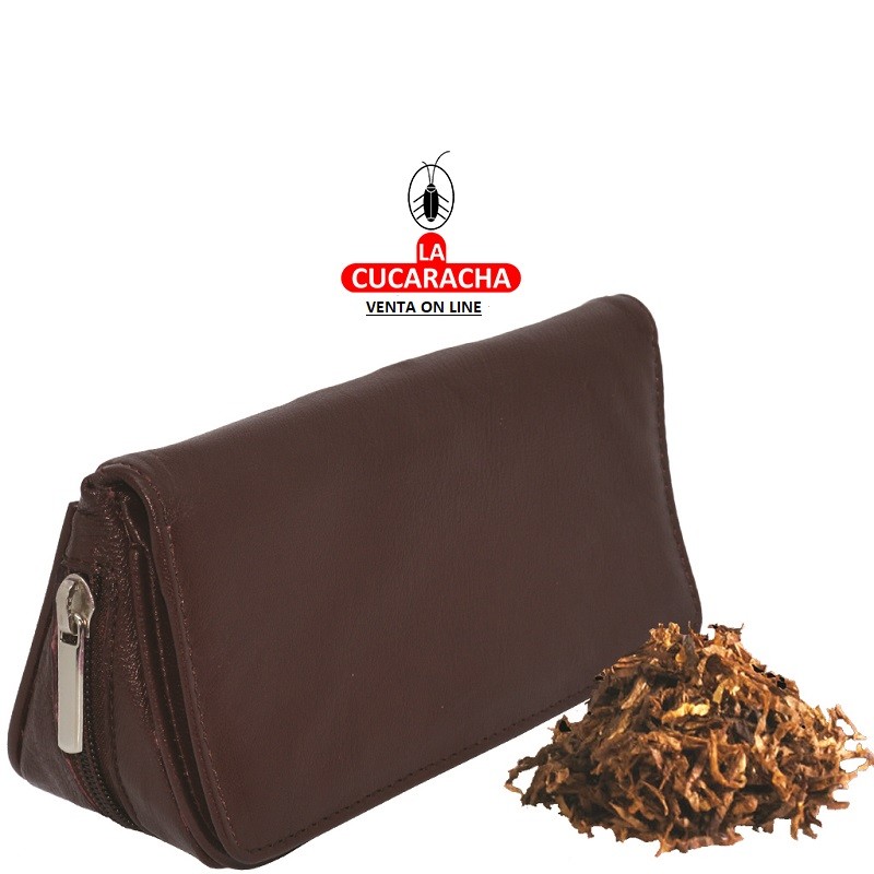 T-30367-BOLSA PORTA-2 PIPAS PIEL MARRON TABACO Y ACCESORIOS.