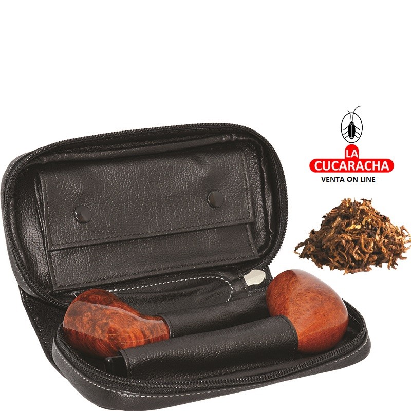 T-30366-BOLSA PORTA-2 PIPAS PIEL NEGRA TABACO Y ACCESORIOS.