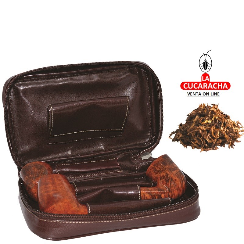 C-30363-BOLSA PORTA-3 PIPAS PIEL MARRON TABACO Y ACCESORIOS.