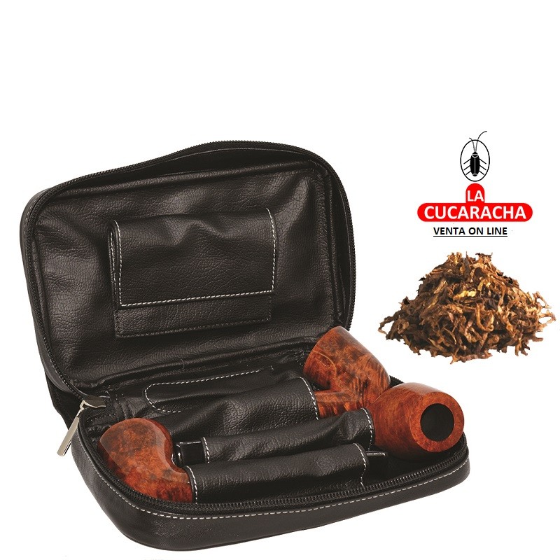 T-30362-BOLSA PORTA-3 PIPAS, TABACO Y ACCESORIOS PIEL NEGRA.