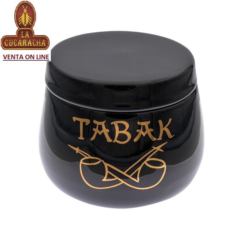 T-31186-BOTE TABACO CERAMICA NEGRO REDONDO 13X13X11CM.