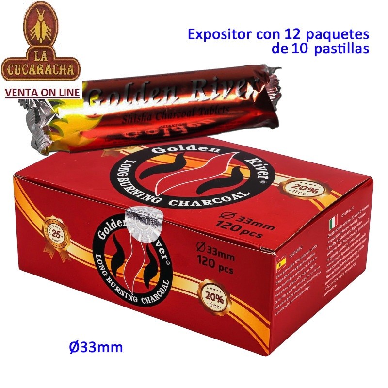TG-11069-GOLDEN RIVER-PACK 12-CARBON VEGETAL SHISHA CAJA 12-10X33MM.