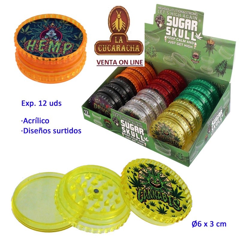 TG-44919-PACK 12-GRINDERS 6CM. SUGAR SKULL 3 PARTES.