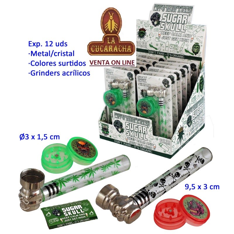 TG-45343-PIPAS HIERBA METAL-CRISTAL 9,3X3CM. GRINDER EXPOSITOR 12.