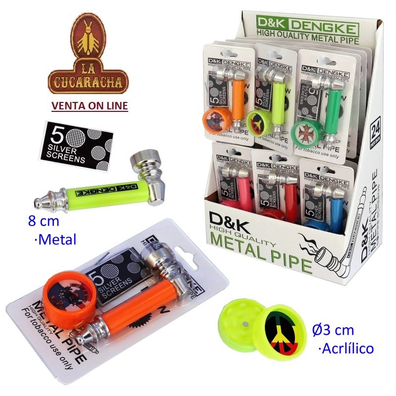 TG-45269-PIPAS HIERBA METAL 8CM. CON REJILLAS Y GRINDER EXPOSITOR 24.