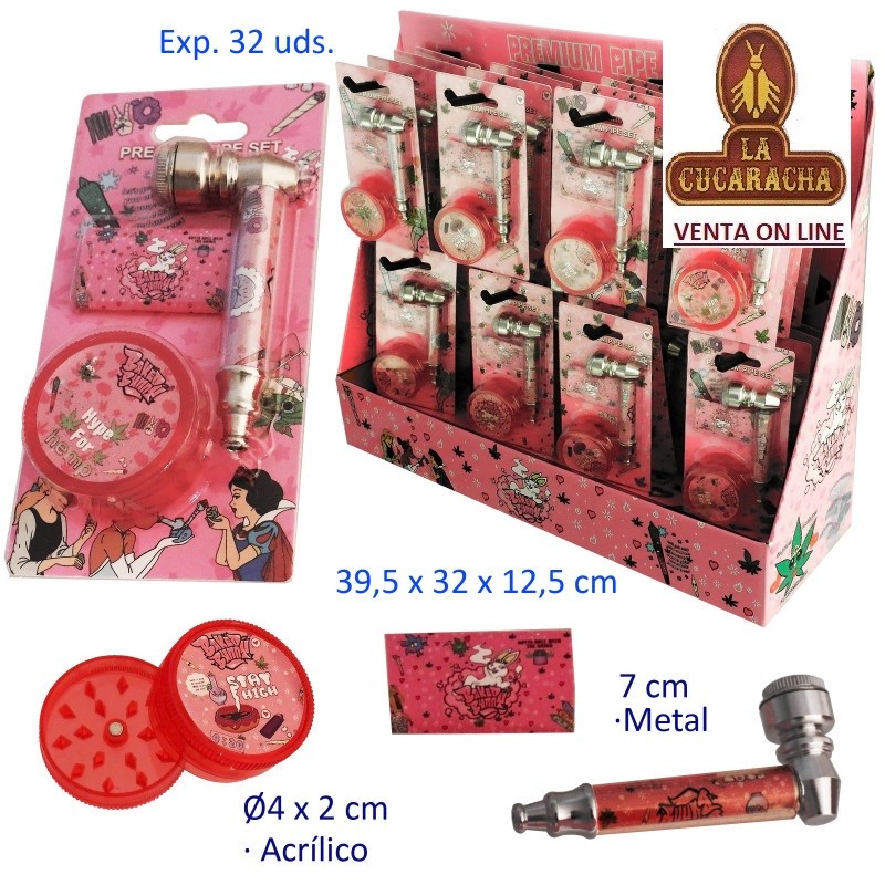 TG-33132-PIPAS HIERBA METAL 8,5CM. CON REJILLAS Y GRINDER EXPOSITOR 32.
