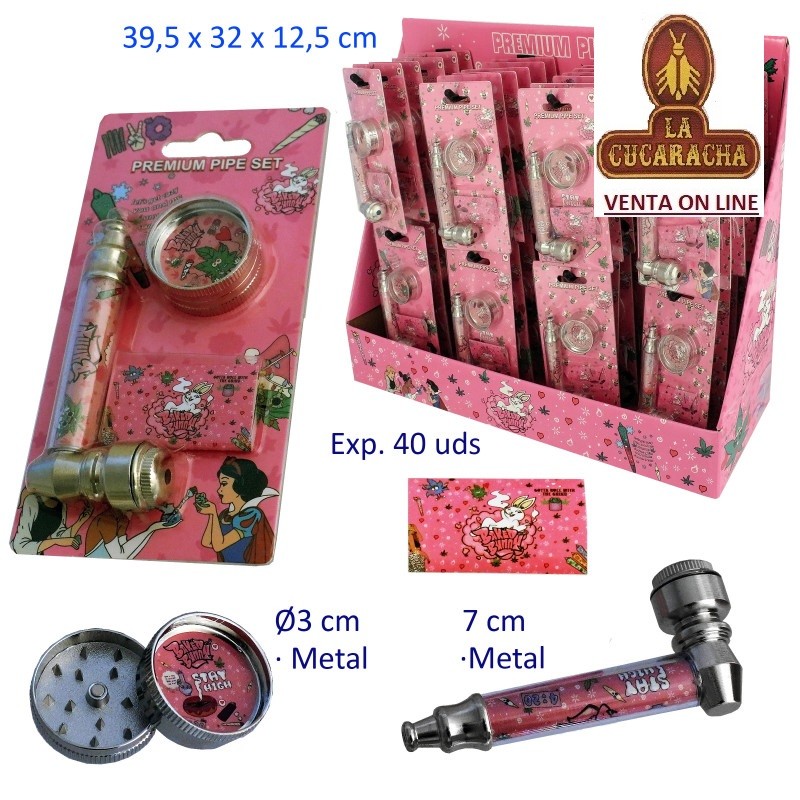 TG-33131-PIPAS HIERBA METAL 7CM. CON REJILLAS Y GRINDER EXPOSITOR 40.