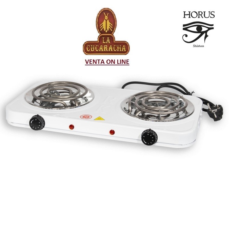 TG-41837-HORUS-HORNILLO CALENTADOR DOBLE ELECTRICO SHISHAS BLANCO.