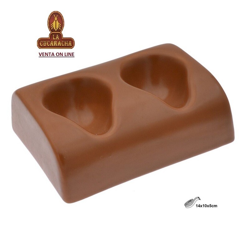 T-31184-PIPERO-REPOSAPIPAS CERAMICA-2 PIPAS MARRON RECTANGULAR 13,7X10.
