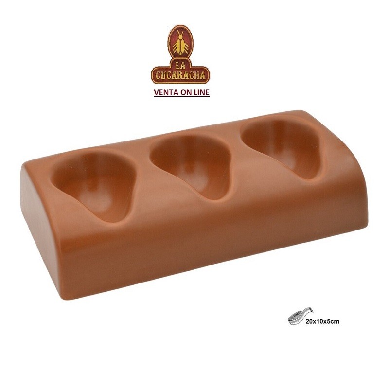 T-31183-PIPERO-REPOSAPIPAS CERAMICA-3 PIPAS MARRON RECTANGULAR 20X10X4.