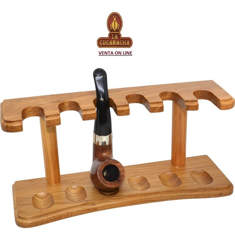 T-30938-PIPERO-REPOSAPIPAS MADERA-6 PIPAS TECA 26,5X8,5X12CM.